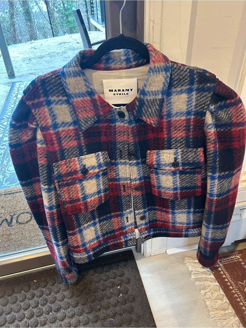 Isabel Marant Étoile Plaid Wool Bomber Jacket in Red, Blue, Cream